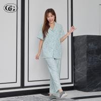 ราคา G G ชุดนอน เสื้อแขนสั้นคอปก กางเกงขายาว ผ้าไหมอิตาลี ลายดอกไม้ EN4P006 สีเขียว GR (22888758510)