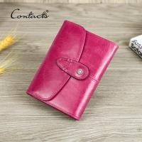 ราคา กระเป๋าสตางค์แบบสั้นสำหรับผู้หญิง RFID หนังของแท้ของ CONTACTS สำหรับผู้หญิงยี่ห้อดีไซน์เนอร์หรูหรากระเป๋าใส่เหรียญซองใส่บัตรคลิปเงินกระเป๋าเงินแบบมินิหญิง (18512595389)
