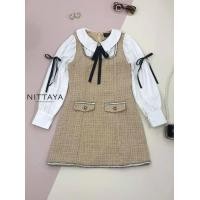 ราคา NITTAYA D2467 ชุดเดรสกระโปรงแขนยาวคอปกผ้าทวิต เข็มกลัดโบว์ด้านหน้า หวานละมุนลูกคุณหนู ใส่ทำงานใส่ออกงาน ดินเนอร์ (22406218304)
