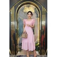 ราคา เดรสยาว ผ้าลุกไม้เนื้อแก้ว คอหัวใจแขนเจ้าหญิง กระโปรงผ้าชีฟอง (22629217655)