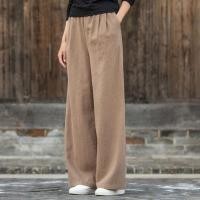 ราคา Plus Size M 3XL Womens Solid Color Black Blue Long Straight Pants High Waist Cotton Linen Wide Leg Female Trousers (21564936157)