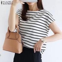 ราคา HijabFab ZANZEA เสื้อคอปาดแขนสั้นสำหรับผู้หญิงสไตล์เกาหลีเสื้อเชิ้ตแฟชั่นใหม่พิมพ์ลายทางเสื้อเบลาส์ผ้าถัก 10 (21598588264)