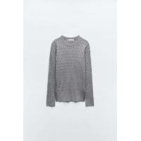 ราคา ZARA เสื้อสเวตเตอร์ คอกลม แขนยาว ROUND NECK CABLE KNIT SWEATER (21962654628)