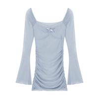 ราคา มินิเดรสแขนยาว ผ้าชีฟอง มีซับในเต็มตัว แขนกระดิ่ง คอวีแต่งลูกไม้ติดโบว์สม็อคกลางอก กระโปรงสม็อคข้างเข้ารูป 9172 (22724915491)