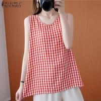 ราคา ZANZEA เสื้อกล้ามสไตล์เกาหลีสำหรับผู้หญิงใส่ฤดูร้อนแขนกุดแบบลำลองคอกลมลายสก๊อตเสื้อสายเดี่ยว 10 (22068452941)