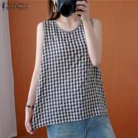 ราคา ZANZEA เสื้อกล้ามสไตล์เกาหลีสำหรับผู้หญิงใส่ฤดูร้อนแขนกุดแบบลำลองคอกลมลายสก๊อตเสื้อสายเดี่ยว 10 (22068452957)