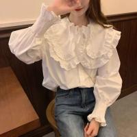 ราคา เสื้อลูกไม้ปกตุ๊กตาผู้หญิงสีขาวเสื้อเชิ้ตเกาหลีแขนยาวสีขาวเสื้อสตรีแฟชั่น (21600831987)