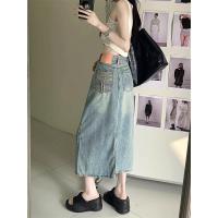 ราคา กระโปรงยีนส์ยาวผ่าหลังเอวสูง ทรงA เก็บพุง (22856118596)