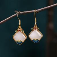 ราคา Retro พระราชวังจีนสไตล์ Turquoise ต่างหูสําหรับ ชุดกี่เพ้า พู่หูเครื่องประดับชุบทอง Semi Precious หินหญิง (20792004698)