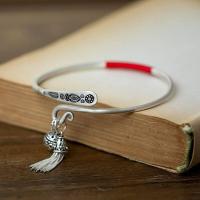 ราคา j8tQ กำไลข้อเท้าเงินโบราณสำหรับผู้หญิงกำไลข้อเท้าสีเงินรูปแบบย้อนยุคจี้พู่เปิดปรับได้กำไลข้อเท้าเงิน (19650203083)