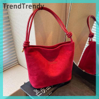 ราคา TrendTrendy กระเป๋าทรงถังแฟชั่นหนังกลับสะพายไหล่ข้าง (22497235816)