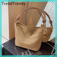 ราคา TrendTrendy กระเป๋าทรงถังแฟชั่นหนังกลับสะพายไหล่ข้าง (22497235815)