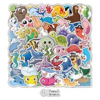 ราคา ʕ ᴥ ʔ พร้อมส่ง สติ๊กเกอร์กันน้ำเคลือบเงาลายปลาและสัตว์ทะเล Fish Sea Animal Glossy Waterproof Decoration Sticker Set (19524974137)