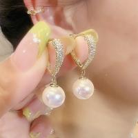 ราคา Micropaved zircon Geometric Pearl Earrings Light high end Earrings Fashion for Women (22877359377)