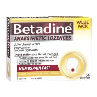 ราคา เม็ดอมบรรเทาเจ็บคอลดการสะสมของเชื้อในช่องปากและลำคอนำเข้าจากออสเตรเลีย Betadine Anaesthetic Lozenges Triple Action Sore Throat Lozenges 36 Lozenges From Auatralia (20158924446)