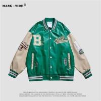 ราคา Spring and Autumn Retro Leather Jacket Men and Women Street American Embroidered Loose Baseball Uniform (15102732306)