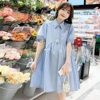 ราคา ImaginationInn ชุดคลุมท้องสไตล์เกาหลี ชุดคลุมท้องเอวสูงแขนสั้นคอปกทรงหลวมไซส์ใหญ่พิเศษ (22842890945)