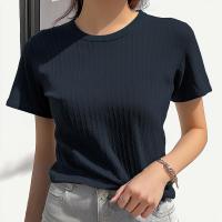 ราคา BRANCHÉ ผู้หญิงเสื้อยืดฤดูร้อนเรียบง่ายธรรมดาผักกาดหอมตัดสกรูด้ายแขนสั้นคอกลมปกติพอดีกลางความยาวท็อปส์ Daliy ลำลองเสื้อยืด B241105 (23144038867)