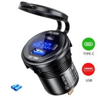 ราคา Bestseller Aluminum 63W USB Charger Socket Fast Charge 12V 24V USB C Car Charger Socket PD and QC3 0 Dual USB Ports for Car Boat Motorcycle (22851889346)