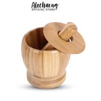 ราคา Alechaung ครกไม้ พร้อมสาก 4นิ้ว 4 5นิ้ว ครกไม้ยางพารา Wooden Mortar ครกตำพริก น้ำหนักเบา (23127769341)