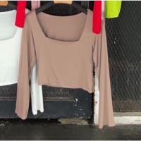 ราคา เสื้อครอปคอเหลี่ยมแขนยาว ผ้าเรย่อน เสื้อครอปรัดรูป เสื้อมีสีนีออน (22514399789)