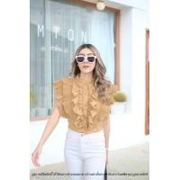 ราคา เสื้อครอปคอจีนแขนกุดระบายอัดพลีท ระบายหน้า หลัง ผ้านุ่ม เสื้อคอจีนแขนระบายอัดพลีท (22507911348)