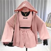 ราคา ชุดกีฬาผู้หญิง INS เสื้อกล้ามแบบสั้นสไตล์เกาหลีแบบเรียบง่ายสำหรับต้นฤดูใบไม้ร่วงเสื้อสเวตเตอร์มีฮู้ดกางเกงขาสั้นชุดสามชิ้นแบบลำลอง (22023032900)