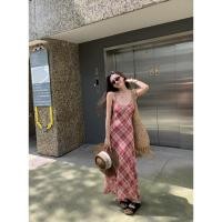 ราคา Luna Shop ชุดเดรสเอี๊ยมลายสก๊อตสีแดงย้อนยุคสำหรับผู้หญิง ชุดเดรสยาวคอวีที่ทันสมัยและเซ็กซี่ (23052589826)