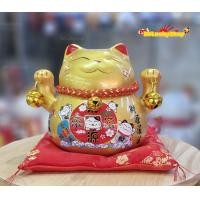 ราคา แมวกวัก แมวนำโชค แมวสไตล์ญี่ปุ่น สูง 4 นิ้ว กวักโชคลาภเงินทอง สีทอง ชมพู เซรามิค 17039 x (22921131267)