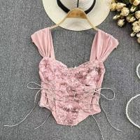 ราคา YIFAFA เสื้อลูกไม้เสื้อบังทรงสายรัดตาข่ายสไตล์ฝรั่งเศสสำหรับเด็กผู้หญิงเสื้อเสื้อกล้ามสายเดี่ยวสไตล์หวานๆสไตล์เสื้อนอกเสื้อตัวสั้น (22884279734)