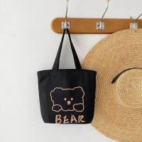 ราคา น่ารัก Bear Small Canvas Bucket Handbag ผู้หญิง นุ่ม Tote Bag For Office Commuting Lunch Carry Easy Wash โพลีเอสเตอร์ Inner กระเป๋าเสื้อ (22723473763)