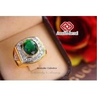 ราคา แหวนทอง ประดับพลอยสีเขียวมรกต ล้อมเพชร Green CZ Ring แหวน พลอยสีประจำวันเกิด เสริมดวง แหวนพลอย แหวนชาย เสริมโชคลาภ เรียกทรัพย์ (609704216)