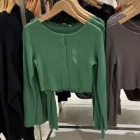 ราคา Uniqlo คาร์ดิแกนถักแขนยาวสำหรับผู้หญิงคาร์ดิแกนถักสไตล์ Cewek Seksi ห้องลองเสื้อเข้ารูปพอดีเสื้อคลุมสั้น E446249 448938 (17651894970)