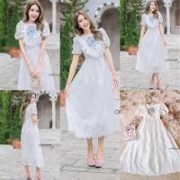 ราคา พร้อมส่ง S 2XL ป้าย Orange Juice เดรสยาว เดรสฉลุสีขาว ปักดอกไม้หน้าอก น่ารักมาก ชุดงานบุญ (21761650805)