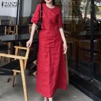 ราคา Fancystyle ZANZEA ชุดสูทผู้หญิงสไตล์เกาหลีชุดกระโปรงยาวทรงหลวมเสื้อยืดคอกลมแขนสั้นทรงตรง 8 (21955887312)