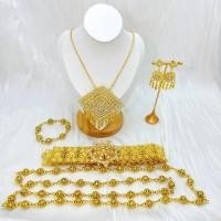 ราคา ชุดสร้อยสีทอง เซ็ทเครื่องประดับ สังวาลย์ เข็มขัด สวมใส่ประดับชุดไทยและนางรำ เทศกาลลอยกระทง (22860565222)