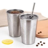 ราคา แก้วน้ำ 350 ml สแตนเลส แก้วเครื่องดื่มเย็นมีฝาปิดกันหกพร้อมหลอด (21631282261)