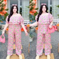 ราคา ชุดเซ็ทขายาวลายดอกสาวอวบอ้วนใส่ออกงานธีมชมพู (21953568222)