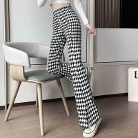 ราคา สูง เอว สีดำ สีขาว ลายสก็อต กางเกง ผู้หญิง ฤดูใบไม้ผลิ ฤดูใบไม้ร่วง รูปแบบใหม่ Slit Micro Flared กางเกง พรางหุ่น Jogger ความยาวพื้น กางเกง (22901664886)
