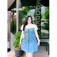 ราคา มินิเดรสผ้ายีนส์ลายโบว์ ไซส์ใหญ่สำหรับสาวอวบอ้วน อก48 50 (22769320595)