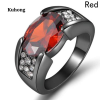 ราคา Kuhong Man Solitaire สีแดงโกเมนแฟชั่นสีดำ Filled Man แหวน (649966210)