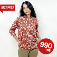 ราคา Best price PORTLAND เสื้อเชิ้ตพิมพ์ลายดอกไม้ สีส้ม Sleeve Flower Printed Shirt Orange (20977657374)