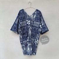 ราคา มินิเดรสทรงตรง คอวี แขนสี่ส่วน เดรสผ้าฝ้าย ม่อฮ่อมกัดลาย indigo ลายเขียนเทียนม้ง (22035826986)
