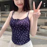 ราคา สายเดี่ยวครอป สานเดี่ยว ใส่กระดุมอก สายปรับได้ ลายดอกไม้ หวาน 232254 (23102756505)