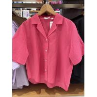 ราคา Uniqlo womens clothing 2023 summer linen blended open collar shirt solid color short sleeved cotton and linen thin coat Y455752 (20201487718)