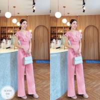 ราคา SG930จั๊มสูทขายาวอกคอวี อกจีบอัดพลีท เอวพีบจับจีบ งานเรียบหรู เก๋สุดๆ (22202600597)
