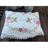 ราคา กล่องทิชชู่ ผ้าฝ้ายปัก ดอกใหญ่ 2 ดอก ล้อมวง รุ่นปักดอกเยอะ ผ้าคลุมกล่องทิชชู สี่เหลี่ยมผืนผ้า ขนาดมาตรฐาน งานฝีมือ ปลอกทิชชู สีขาวนวลมีลายพื้น ถักริมโครเชต์ (21253137185)