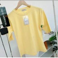 ราคา 037 เสื้อยืดยูนิคอกลมแขน 3ส่วน ฟรีไซส์ อก 36 40 23 (22702497284)