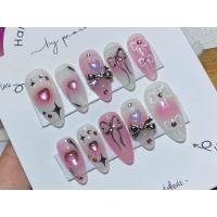 ราคา เล็บปลอมสำเร็จรูป สีเจลแท้100 ชมพูสดใสติดเพชรหัวใจ เล็บปลอมน่ารัก เล็บเจล เล็บปลอม เล็บปลอมสวย ทรงแหลมยาว (21890164875)