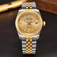 ราคา นาฬิกาข้อมือผู้ชายของแท้นาฬิกาข้อมือแฟชั่นสายเหล็กเรืองแสงกันน้ำสีเหลืองทอง18K แบบกลไกอัตโนมัติ (6808260031)